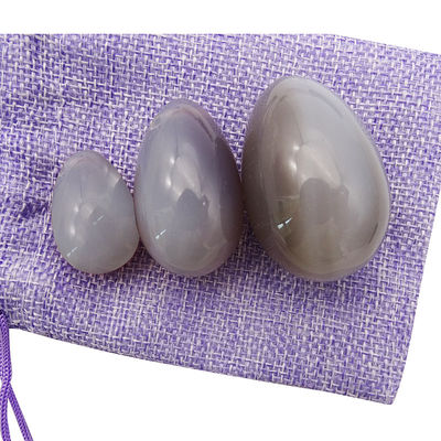 Yoni Eggs Set Healing Polished Grey Agate Egg Kaigl Vagina Dumbbell Yoni Massage Stones 3 Sizes for Intimate Wellness