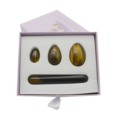 4pcs Tiger Eye Drilled Yoni Eggs And Wands Set With Box Perfect for Holidays and Stone Carving Statue Collection
