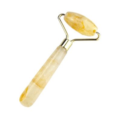 128*58mm Yellow Citrine Roller Real Natural Stone Facial Massager Ice Face Roller Welded Smooth Massage Area