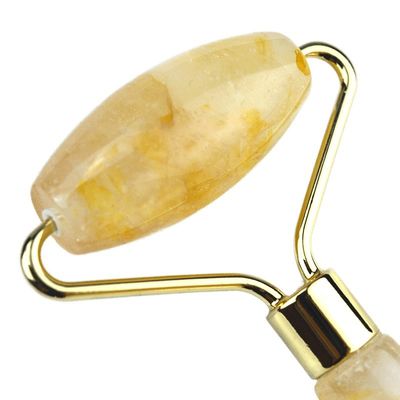 128*58mm Yellow Citrine Roller Real Natural Stone Facial Massager Ice Face Roller Welded Smooth Massage Area