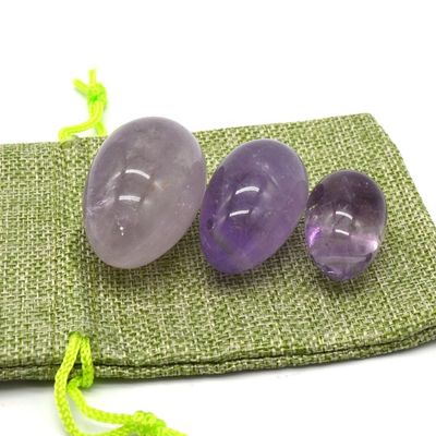 OEM Accepted Carved Yoni Eggs for Vaginal Exercise Natural Drilled Amethyst Jade Eggs