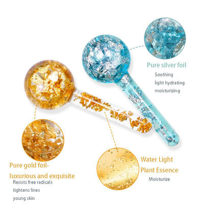 Borosilicate Glass 24K Gold Foil Ice Globes for Facial Massager to Reduce Puffiness Inflammation and Bags Under Eyes