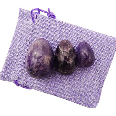 Gemstone Carving Type Natural Amethyst Crystal Egg Set Of 3PCS Hand Carved Kegel Jade Eggs For Women Empowerment