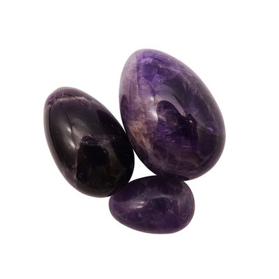 Gemstone Carving Type Natural Amethyst Crystal Egg Set Of 3PCS Hand Carved Kegel Jade Eggs For Women Empowerment
