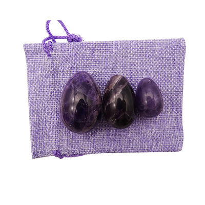 Gemstone Carving Type Natural Amethyst Crystal Egg Set Of 3PCS Hand Carved Kegel Jade Eggs For Women Empowerment