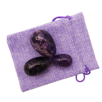 Gemstone Carving Type Natural Amethyst Crystal Egg Set Of 3PCS Hand Carved Kegel Jade Eggs For Women Empowerment