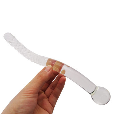 Carved Technique 250mm Crystal Glass Dildo Massage Wand for Women Yoni Wand Stick Feng Shui Style Customized Logo
