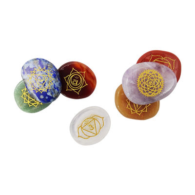 Seven Chakra Stones Reiki Healing Crystal Set Engraved Symbols for Spiritual Transformation
