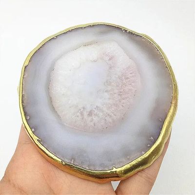 Regional Feature Agate Coaster Gray Slices Polished Crystal Natural Gemstone Flower Pot Engraving Folk Art Carved