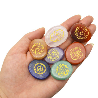Engraved Carving Polished Palm Pocket Stone Reiki Balancing Healing Crystal 7 Chakra Stones Sets for Love Theme