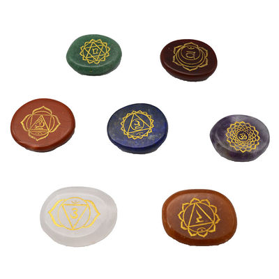 Engraved Carving Polished Palm Pocket Stone Reiki Balancing Healing Crystal 7 Chakra Stones Sets for Love Theme