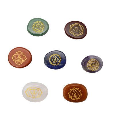Engraved Carving Polished Palm Pocket Stone Reiki Balancing Healing Crystal 7 Chakra Stones Sets for Love Theme