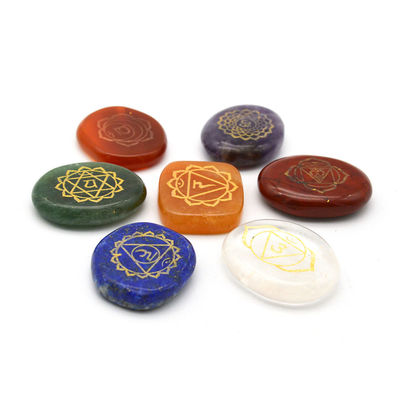 Engraved Carving Polished Palm Pocket Stone Reiki Balancing Healing Crystal 7 Chakra Stones Sets for Love Theme