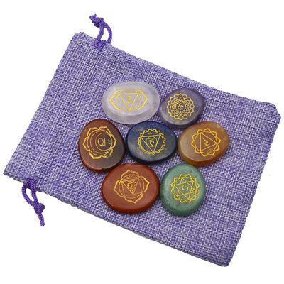 Engraved Carving Polished Palm Pocket Stone Reiki Balancing Healing Crystal 7 Chakra Stones Sets for Love Theme
