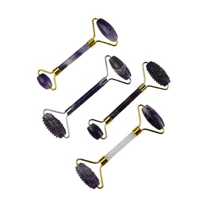 Natural Ridged Face Guasha Massage Amethyst Facial Roller Gua Sha for Face Eye Neck Body Customized Logo Availabled