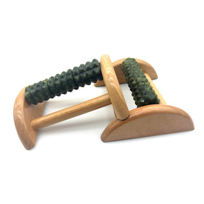 Customizable Beech Wood Bracket Jade Foot Massager 14*12.8*5.2cm Xiuyan Jade Massage Roller Portable Sole Massage Tool