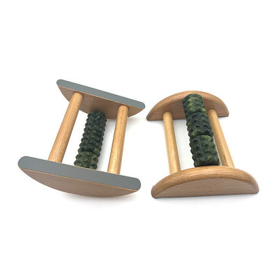 Customizable Beech Wood Bracket Jade Foot Massager 14*12.8*5.2cm Xiuyan Jade Massage Roller Portable Sole Massage Tool