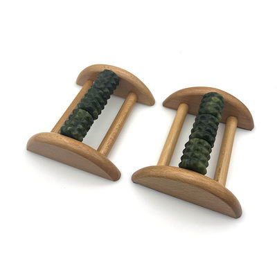 Customizable Beech Wood Bracket Jade Foot Massager 14*12.8*5.2cm Xiuyan Jade Massage Roller Portable Sole Massage Tool