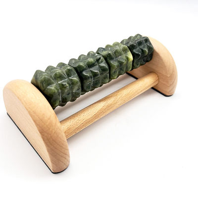 Customizable Beech Wood Bracket Jade Foot Massager 14*12.8*5.2cm Xiuyan Jade Massage Roller Portable Sole Massage Tool