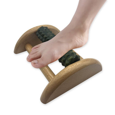 Customizable Beech Wood Bracket Jade Foot Massager 14*12.8*5.2cm Xiuyan Jade Massage Roller Portable Sole Massage Tool
