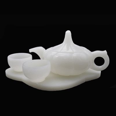 Polished White Jade Tea Top Carving Craft in Chinese Style for High Class Home Decor