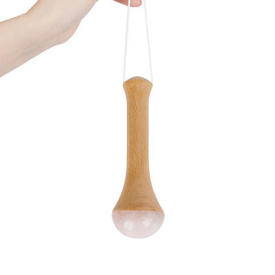 Body Massager Wooden Handle Rose Quartz for Meridian Dredging and Gua Sha Relaxation Massage