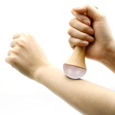 Body Massager Wooden Handle Rose Quartz for Meridian Dredging and Gua Sha Relaxation Massage