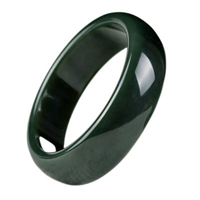 Polished Hetian Jade Nephrite Green Bangle Bracelet with Traditional Chinese Style Design