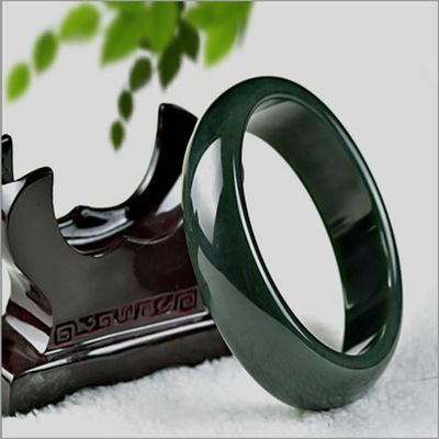 Polished Hetian Jade Nephrite Green Bangle Bracelet with Traditional Chinese Style Design