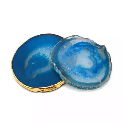 Oval Polished Natural Crystal Agate Slices Gold Rim Agate Coaster with MASCOT Theme Oval Shape Oval Design Oval