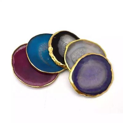 Oval Polished Natural Crystal Agate Slices Gold Rim Agate Coaster with MASCOT Theme Oval Shape Oval Design Oval