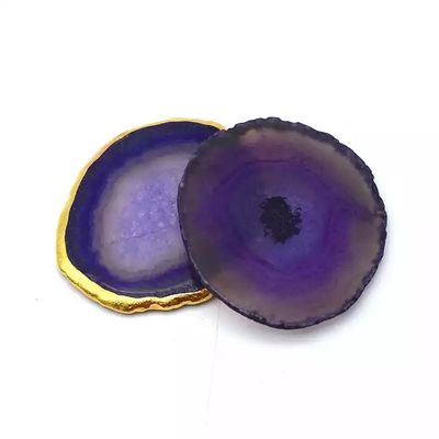 Oval Polished Natural Crystal Agate Slices Gold Rim Agate Coaster with MASCOT Theme Oval Shape Oval Design Oval