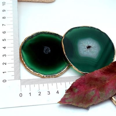 Oval Polished Natural Crystal Agate Slices Gold Rim Agate Coaster with MASCOT Theme Oval Shape Oval Design Oval