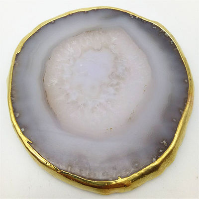 Regional Feature Agate Coaster Gray Slices Polished Crystal Natural Gemstone Flower Pot Engraving Folk Art Carved Carved