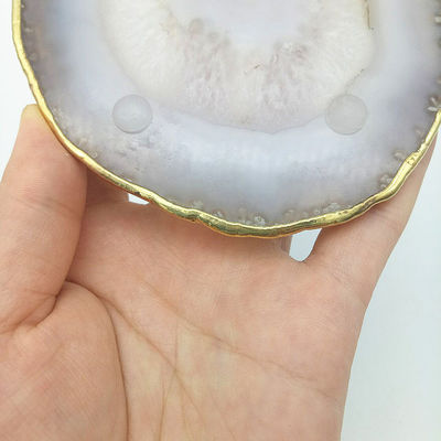 Regional Feature Agate Coaster Gray Slices Polished Crystal Natural Gemstone Flower Pot Engraving Folk Art Carved Carved