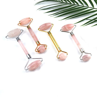 End Design Pink Rose Quartz Guasha Facial Roller 100% Crystal Gua Sha Massager for Face Eye Neck Massage Beauty Tools