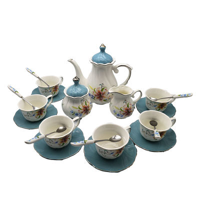 Charming Floral Theme Chinese Porcelain Tea Set in White Color Perfect for Wedding Gifts 23*22/15*10/6.5*14.5/11*12.5cm