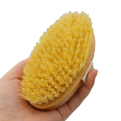 Sisal Bristle Dry Body Brush for Exfoliating Cellulite and Massaging Dry Skin in Wood Color