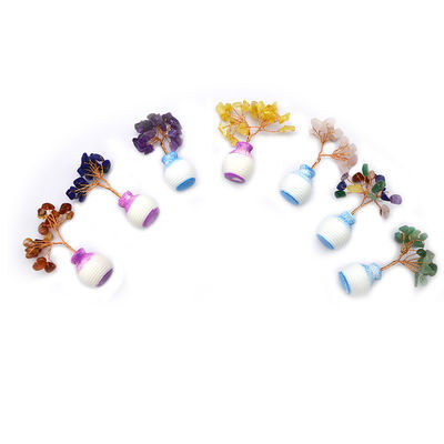 Colorful Gemstone Chips Brass Wired Lucky Fortune Tree with Chakra Healing Stones Enhance Your Home Decorations and Ornaments