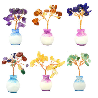 Colorful Gemstone Chips Brass Wired Lucky Fortune Tree with Chakra Healing Stones Enhance Your Home Decorations and Ornaments