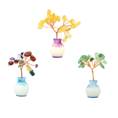 Colorful Gemstone Chips Brass Wired Lucky Fortune Tree with Chakra Healing Stones Enhance Your Home Decorations and Ornaments