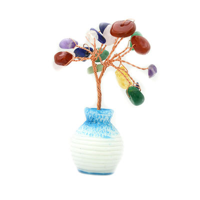 Colorful Gemstone Chips Brass Wired Lucky Fortune Tree with Chakra Healing Stones Enhance Your Home Decorations and Ornaments