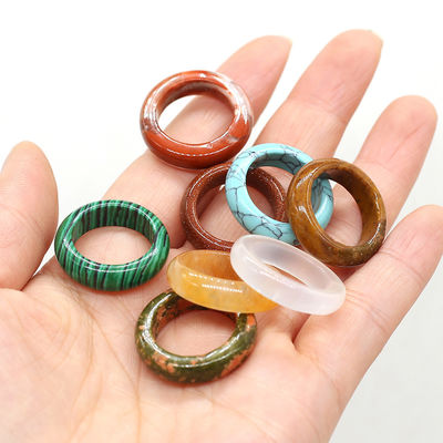 Unique Feng Shui Natural Stone Rings Polished Turquoise Tiger Eye Sodalite Blue Sand Great for Woman's Jewelry Collection