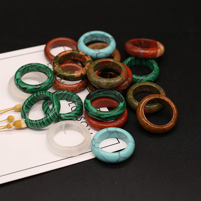 Unique Feng Shui Natural Stone Rings Polished Turquoise Tiger Eye Sodalite Blue Sand Great for Woman's Jewelry Collection
