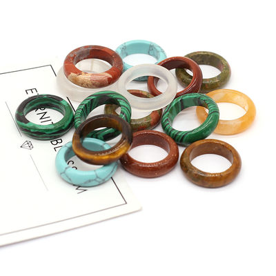 Unique Feng Shui Natural Stone Rings Polished Turquoise Tiger Eye Sodalite Blue Sand Great for Woman's Jewelry Collection