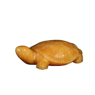 Feng Shui Style Polished Yellow Jade Turtle Gemstone Carving Desk Totem Good Luck Charm