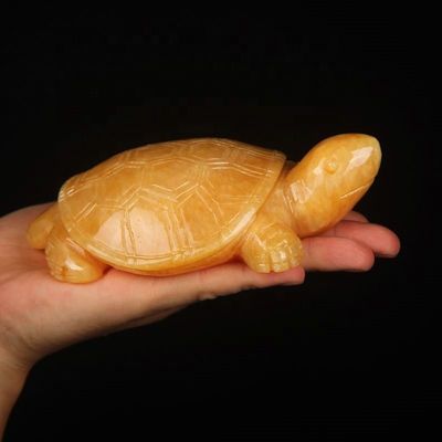 Feng Shui Style Polished Yellow Jade Turtle Gemstone Carving Desk Totem Good Luck Charm