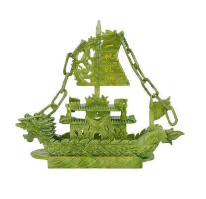 27cm Natural Chinese Jade Dragon Boat Craft For Decor OEM ODM Acceptance