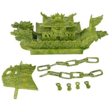 27cm Natural Chinese Jade Dragon Boat Craft For Decor OEM ODM Acceptance