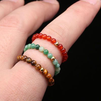 Other Natural Energy Crystal Stone 3mm Mini Beads Rings for Woman Chakra Healing Handmade Bohemian Jewelry Wedding Ring Gift